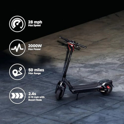 The Unstoppable Commuter: 50-Mile Range, 28mph Speed, Fast Charge.